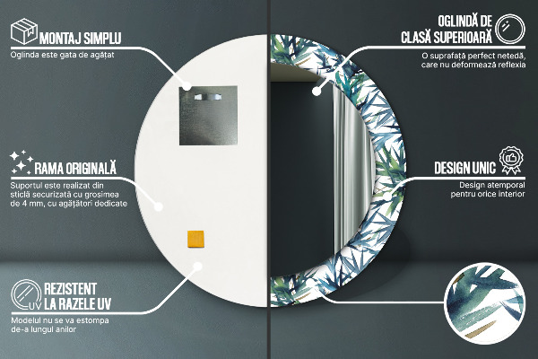 Ronde wandspiegel met print Blauwe palmbomen