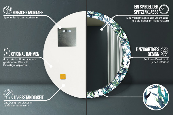 Ronde wandspiegel met print Blauwe palmbomen