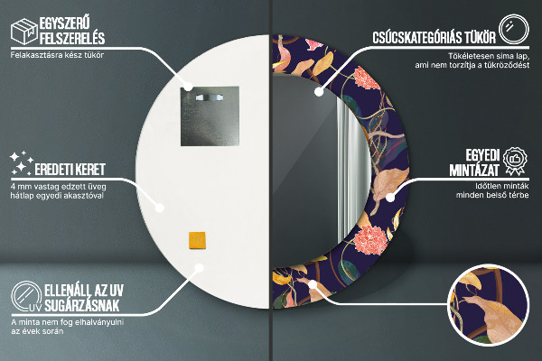 Ronde spiegel met bedrukte lijst Aquarel planten