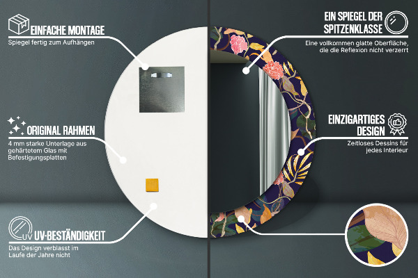 Ronde spiegel met bedrukte lijst Aquarel planten