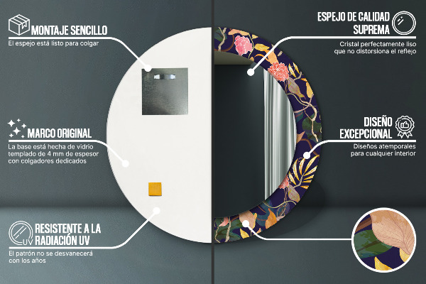 Ronde spiegel met bedrukte lijst Aquarel planten