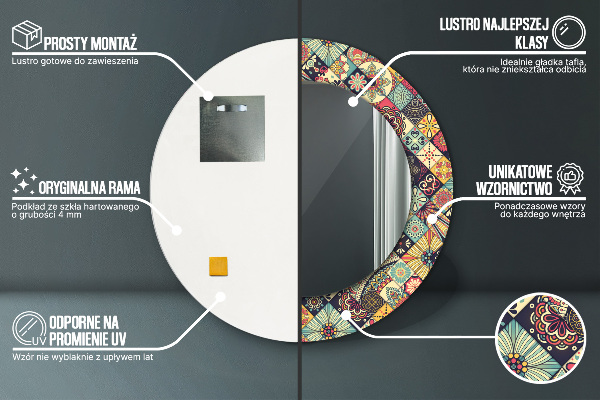 Ronde spiegel met bedrukte lijst Etnische bloemen