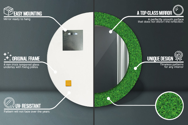 Bedrukte ronde spiegel groen gras