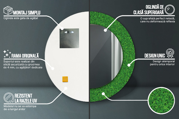Bedrukte ronde spiegel groen gras