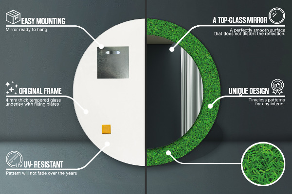 Bedrukte ronde spiegel groen gras
