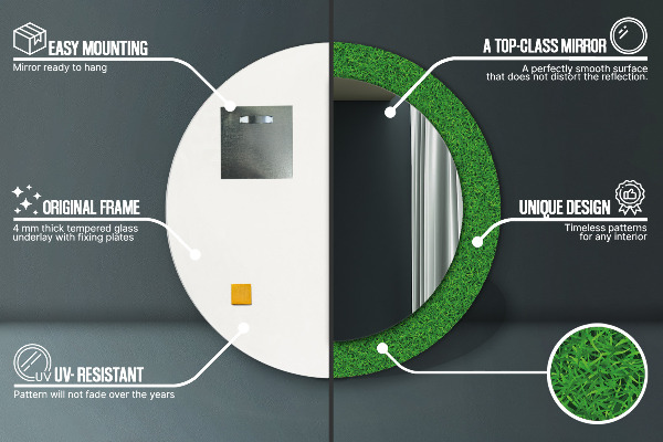 Bedrukte ronde spiegel groen gras
