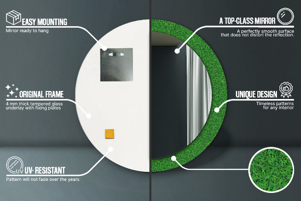 Bedrukte ronde spiegel groen gras