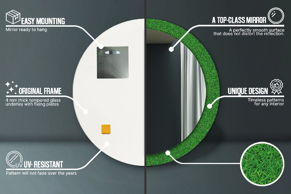 Bedrukte ronde spiegel groen gras