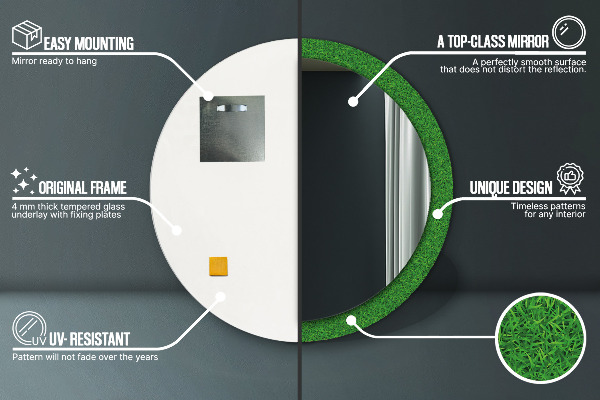 Bedrukte ronde spiegel groen gras