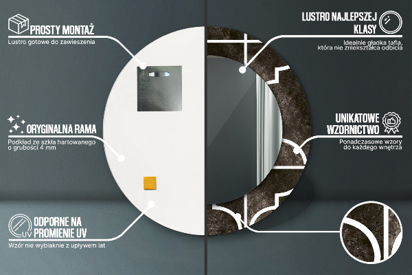 Ronde spiegel met bedrukte lijst Antieke tegels