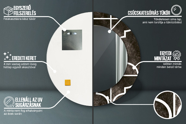 Ronde spiegel met bedrukte lijst Antieke tegels