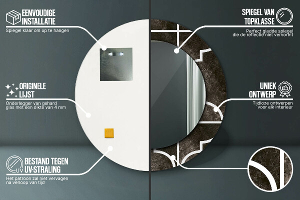 Ronde spiegel met bedrukte lijst Antieke tegels