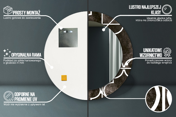 Ronde spiegel met bedrukte lijst Antieke tegels