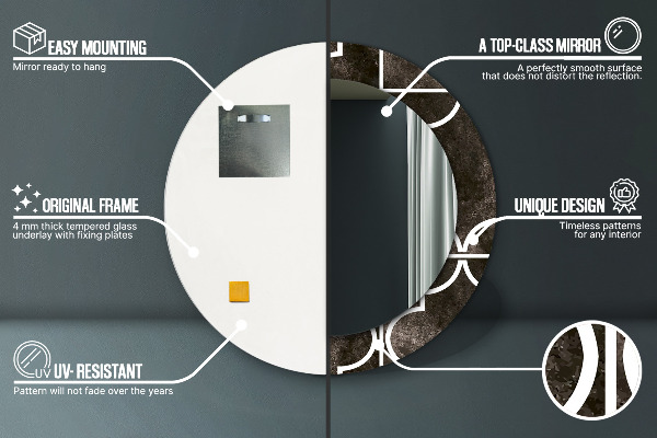 Ronde spiegel met bedrukte lijst Antieke tegels