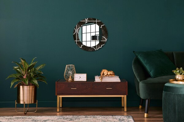 Ronde spiegel met bedrukte lijst Antieke tegels