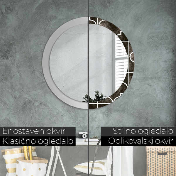 Ronde spiegel met bedrukte lijst Antieke tegels