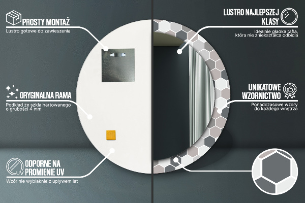Bedrukte ronde spiegel Zeshoekig patroon