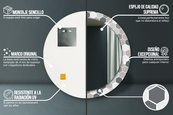 Bedrukte ronde spiegel Zeshoekig patroon
