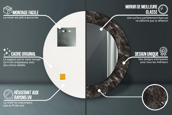 Ronde wandspiegel met print Zwart marmer