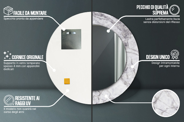 Bedrukte ronde spiegel wit marmer