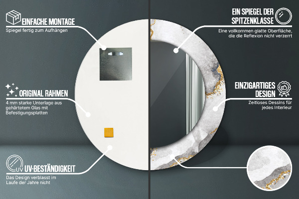 Ronde spiegel met decoratie Witgouden marmer