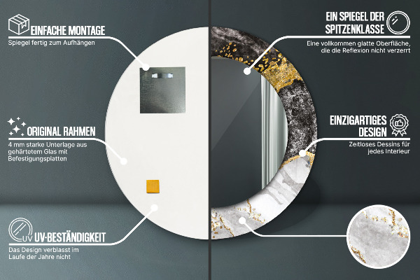 Ronde wandspiegel met print Marmer en goud