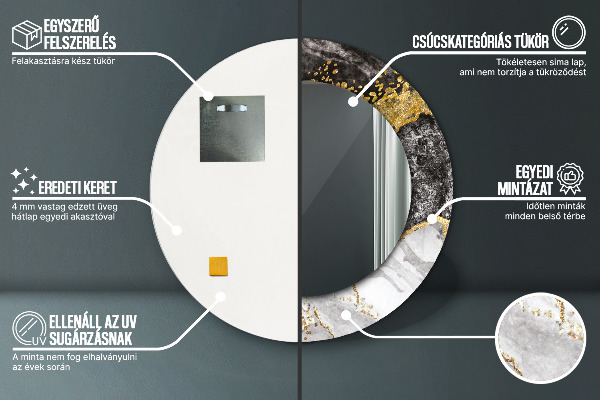 Ronde wandspiegel met print Marmer en goud