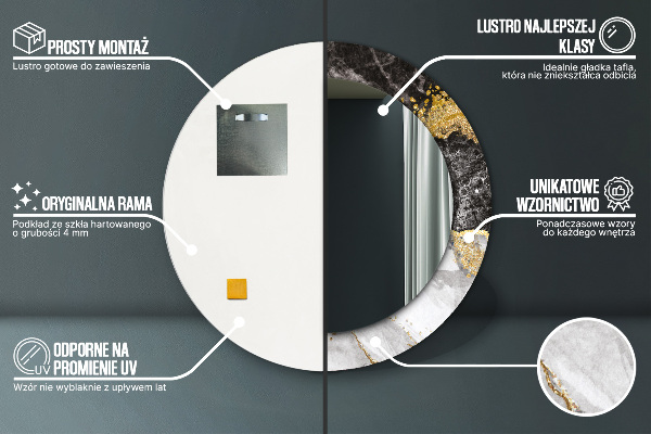 Ronde wandspiegel met print Marmer en goud