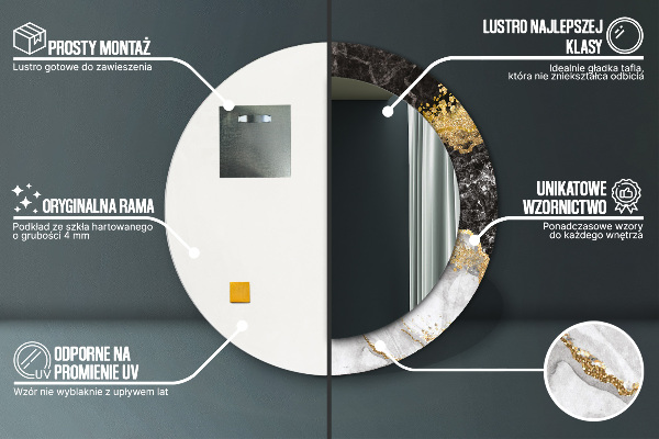 Ronde wandspiegel met print Marmer en goud