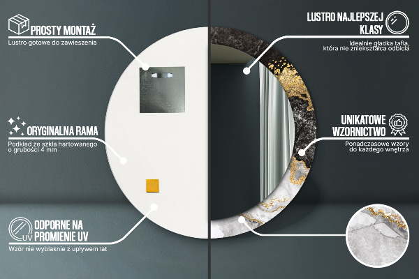 Ronde wandspiegel met print Marmer en goud