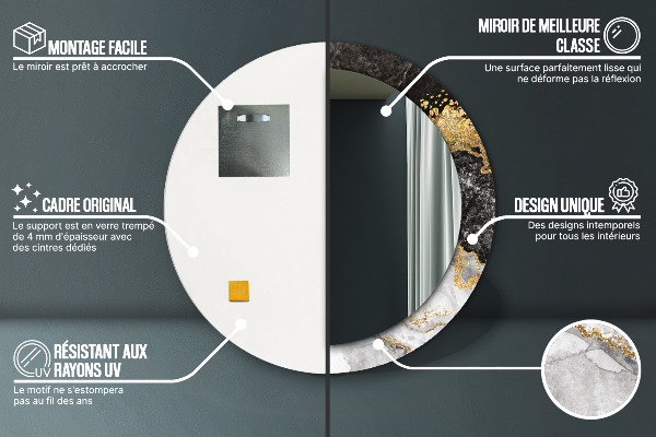 Ronde wandspiegel met print Marmer en goud