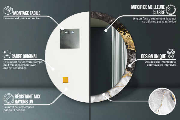 Ronde wandspiegel met print Marmer en goud