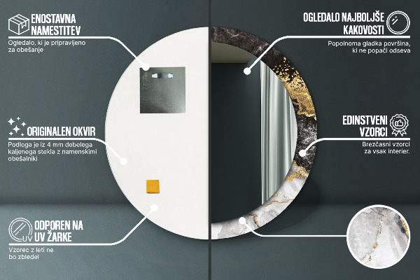 Ronde wandspiegel met print Marmer en goud