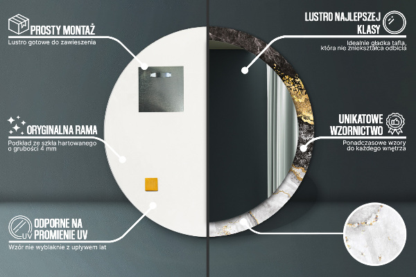 Ronde wandspiegel met print Marmer en goud