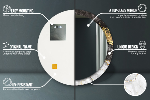 Ronde wandspiegel met print Marmer en goud