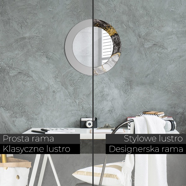 Ronde wandspiegel met print Marmer en goud