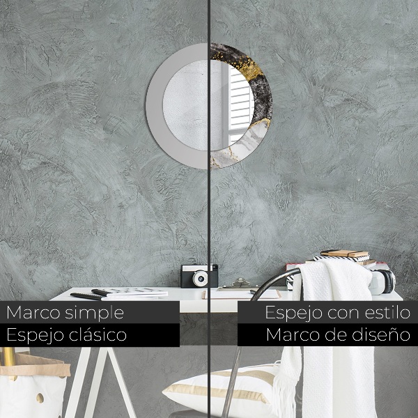 Ronde wandspiegel met print Marmer en goud