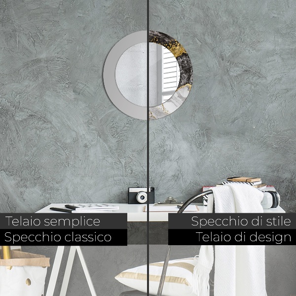 Ronde wandspiegel met print Marmer en goud