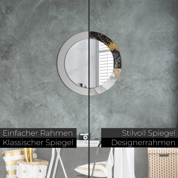 Ronde wandspiegel met print Marmer en goud