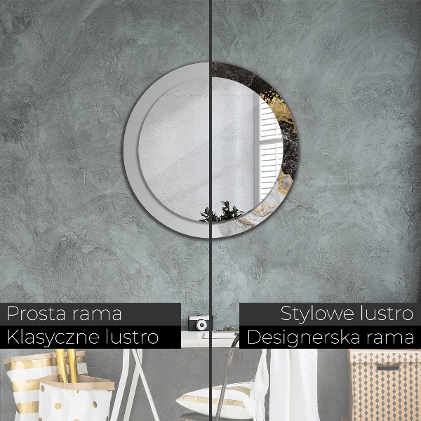 Ronde wandspiegel met print Marmer en goud