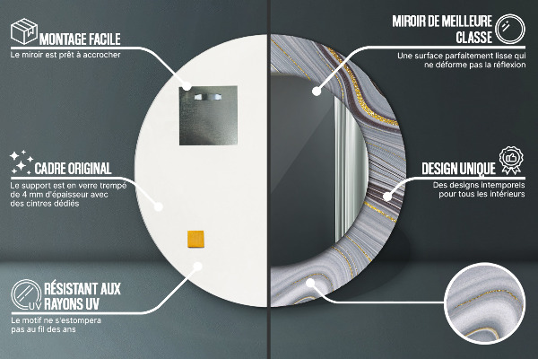 Ronde spiegel met decoratie Grijs marmer