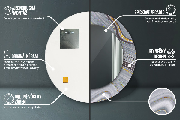 Ronde spiegel met decoratie Grijs marmer