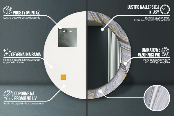 Ronde spiegel met decoratie Grijs marmer