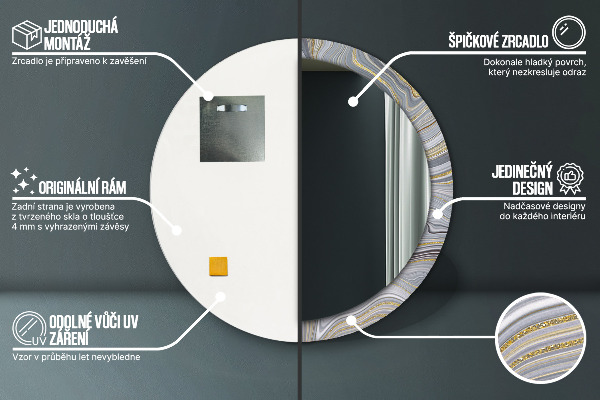 Ronde spiegel met decoratie Grijs marmer