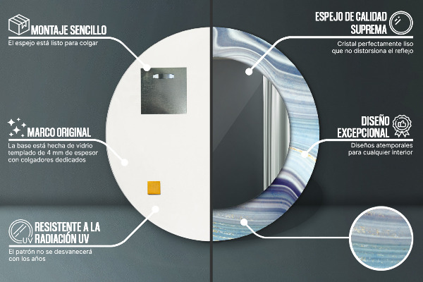 Ronde wandspiegel met print Blauw marmer