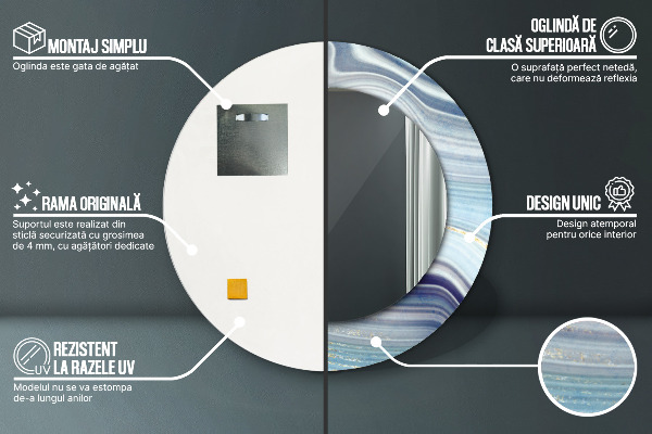 Ronde wandspiegel met print Blauw marmer