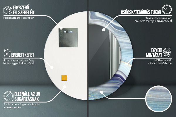 Ronde wandspiegel met print Blauw marmer