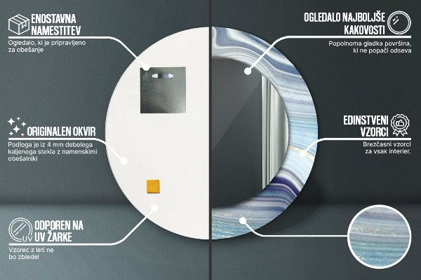 Ronde wandspiegel met print Blauw marmer