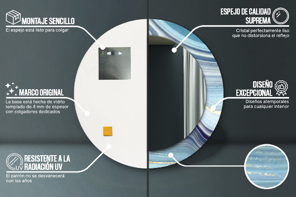 Ronde wandspiegel met print Blauw marmer