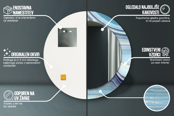 Ronde wandspiegel met print Blauw marmer